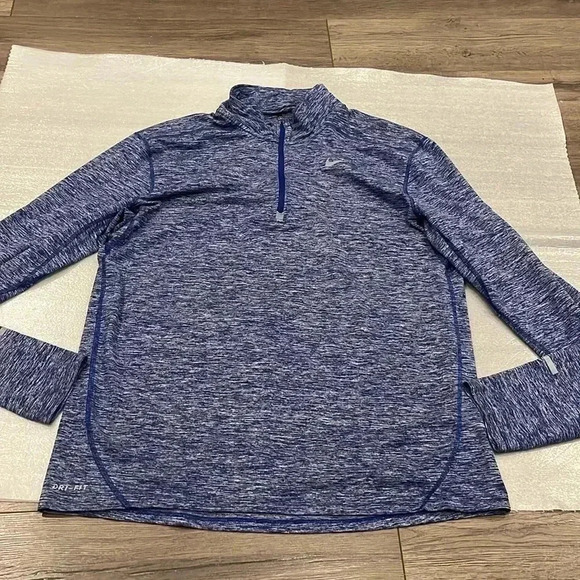 [L]Nike Running  Dri-Fit Blue 1/4 Zip Pullover LS Shirt - Picture 1 of 6